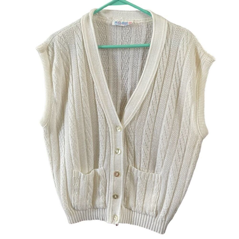 Vintage Rose size L made in USA button front sweater vest.